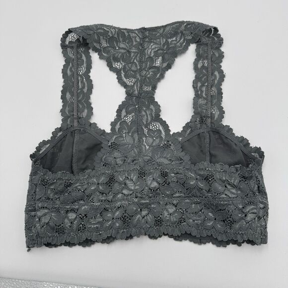 Gray Lace Racerback Bralette P/S Floral Mesh Stretch Viscose Spandex - Picture 2 of 5